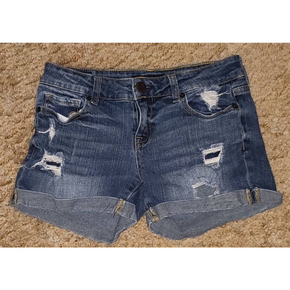 AEROPOSTALE WOMENS JUNIORS MIDI DENIM JEAN SHORTS DISTRESSED SIZE 0 (waist 26")